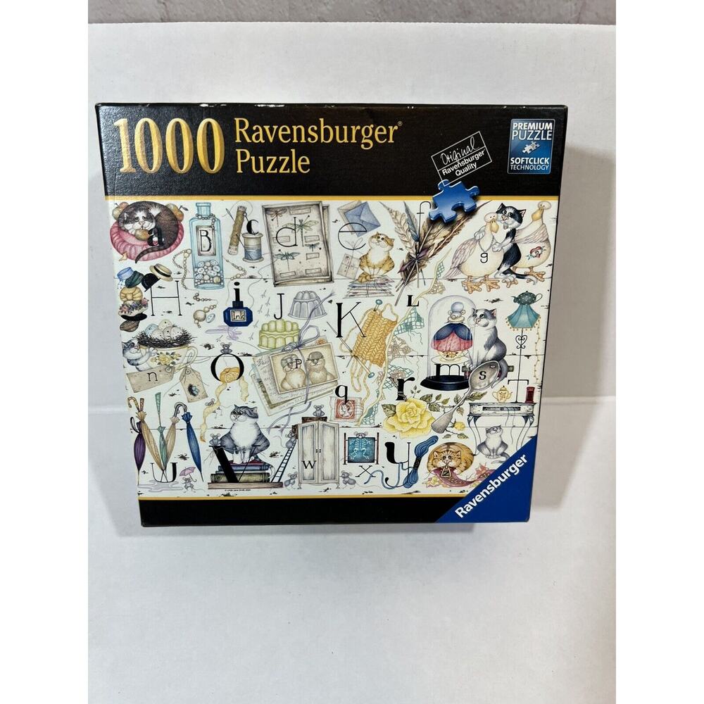 RAVENSBURGER Jigsaw Puzzle Rare Crazy Cat Alphabet 1000 Pieces 27 X 20